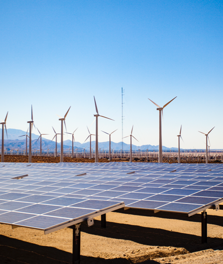 A filed full of windmills and solar panels